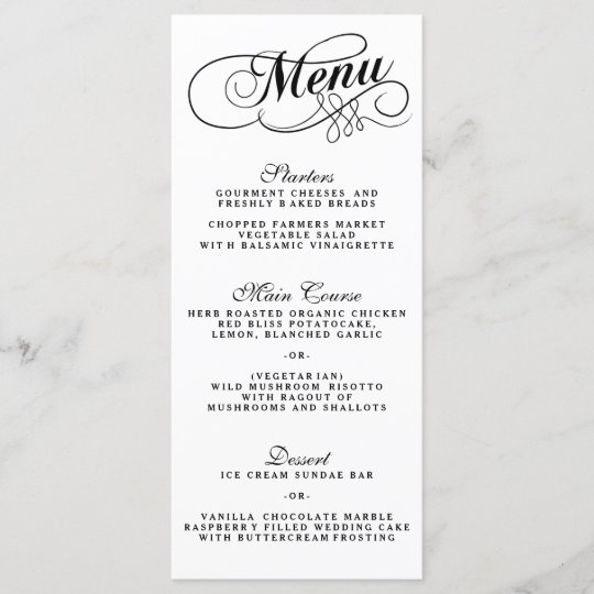 Elegante Schwarzweiss Hochzeits Menu Vorlagen Menukarte Zazzle De