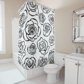 Elegante Schwarzweiss-Rosen auf weißem Hintergrund Duschvorhang (Beispiel)