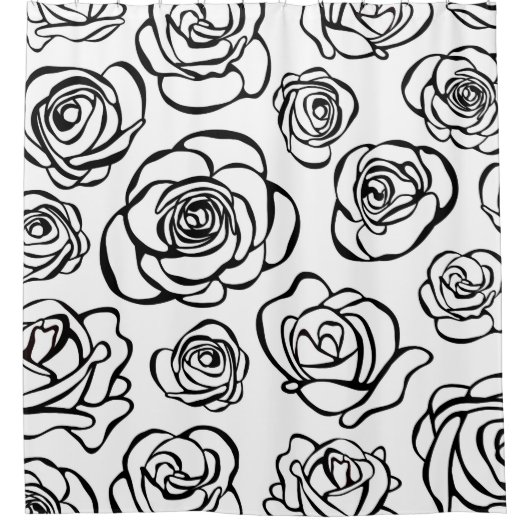 Elegante Schwarzweiss-Rosen auf weißem Hintergrund Duschvorhang (Vorderseite)