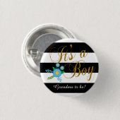 Elegante Schwarzweiss-Streifen mit blauem Blumen Button (Vorne & Hinten)