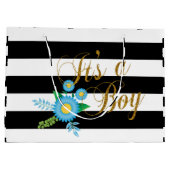 Elegante Schwarzweiss-Streifen mit blauem Blumen Große Geschenktüte (Rückseite)