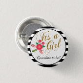 Elegante Schwarzweiss-Streifen mit rosa Blumen Button (Vorne & Hinten)