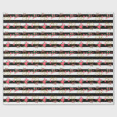 Elegante Schwarzweiss-Streifen mit rosa Blumen Geschenkpapier (Flach)