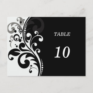 Elegante Schwarzweiß-Tischnummer Postkarte