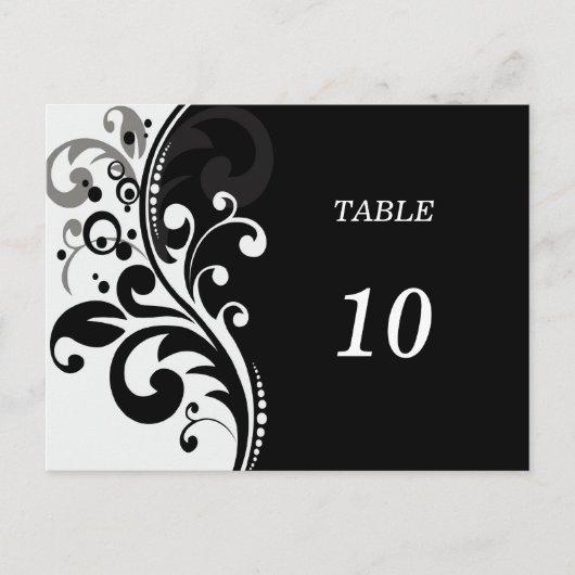 Elegante Schwarzweiß-Tischnummer Postkarte (Vorderseite)