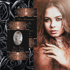 Elegante Schwarzweiß-Verzierte Ornamente mit Foto Visitenkarte