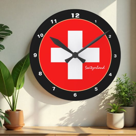 Elegante Schweizer Flagge & Schweiz Trend / Design Runde Wanduhr