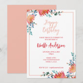 Elegante, schwindelerregende Blume zum Geburtstag Einladung (Vorne/Hinten)