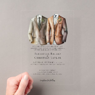 Elegante schwule Hochzeit Zwei Bräutigame in Anzüg Acryleinladungen