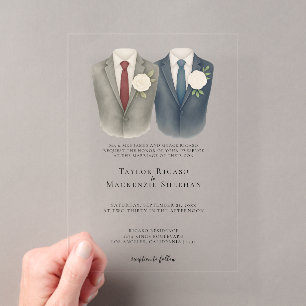 Elegante schwule Hochzeit Zwei Bräutigame in Anzüg Acryleinladungen