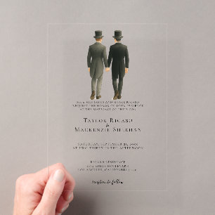 Elegante schwule Hochzeit Zwei Bräutigams in Cutaw Acryleinladungen