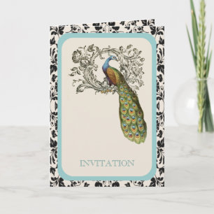 elegante Schwünge Vintage-Lilie floral Pfau Hochze Einladung