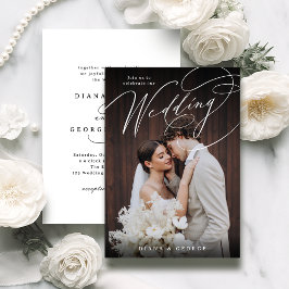 Elegante Schwungschrift Hochzeit mit einfachem Fot Einladung