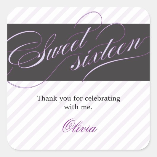 Elegante Script 16 . Geburtstag Gastgeschenk Stick Quadratischer Aufkleber (Vorderseite)