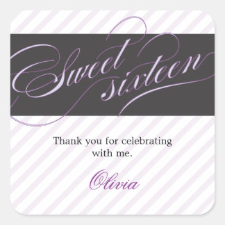 Elegante Script 16 . Geburtstag Gastgeschenk Stick Quadratischer Aufkleber
