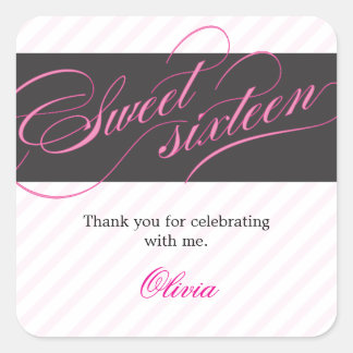 Elegante Script 16 . Geburtstag Gastgeschenk Stick Quadratischer Aufkleber