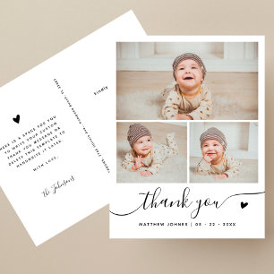 Elegante Script 3 Foto-Collage Danke Baby Postkarte