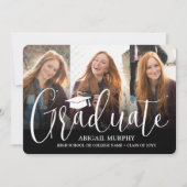 Elegante Script & 3 Foto Collage Graduation Party Einladung (Vorderseite)