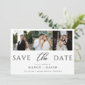 Elegante Script 3-Foto-Collage-Hochzeit Save The Date (Stehend Vorderseite)