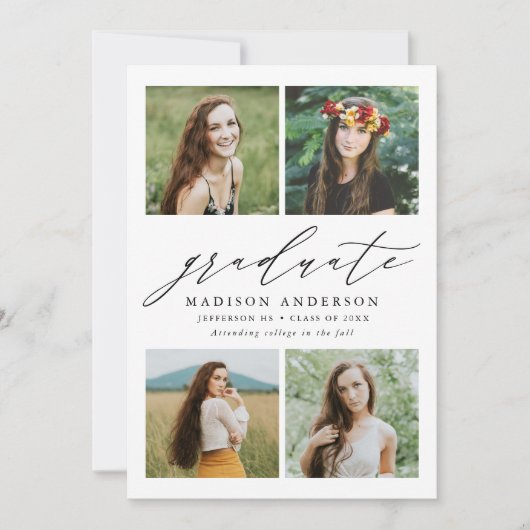 Elegante Script 4 Foto Graduation Party Einladung (Vorderseite)