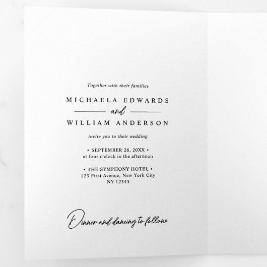 Elegante Script-All-In-One-QR-Codes für Hochzeiten Dreifach Gefaltete Einladung (Innen Erste Seite)