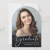 Elegante Script Arch Foto Blue Graduation Party Einladung (Vorderseite)