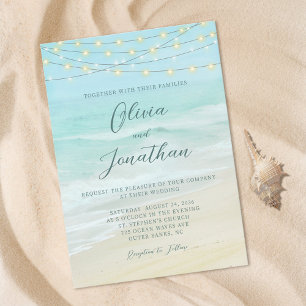 Elegante Script Beach Hochzeit Einladung