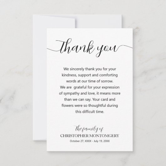 Elegante Script-Beerdigung Dankeskarte (Vorderseite)