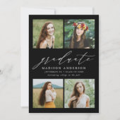 Elegante Script Black 4 Foto Graduation Party Einladung (Vorderseite)