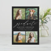 Elegante Script Black 4 Foto Graduation Party Einladung (Stehend Vorderseite)
