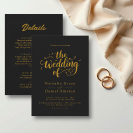 Elegante Script Black and Gold Moderne Hochzeit Einladung