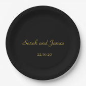Elegante Script Black and Gold Wedding Party Pappteller (Vorderseite)