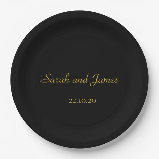 Elegante Script Black and Gold Wedding Party Pappteller (Vorderseite)