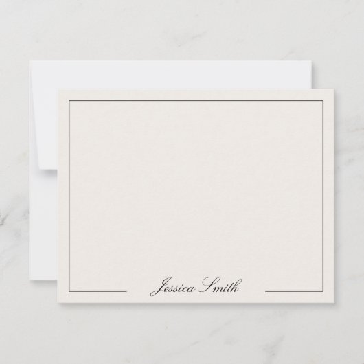 Elegante Script Black and Ivory Monogram Border Mitteilungskarte (Vorderseite)