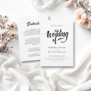 Elegante Script Black and White Calligraphy Weddin Einladung