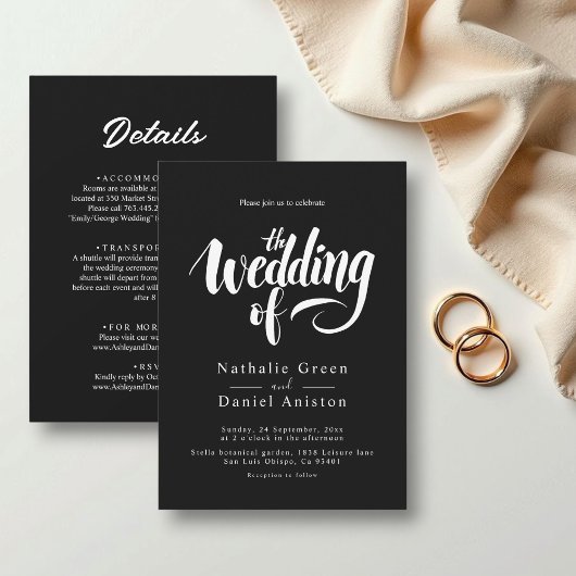 Elegante Script Black and White Calligraphy Weddin Einladung