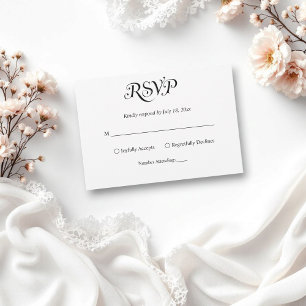 Elegante Script Black and White Chic Wedding RSVP Karte