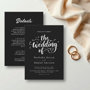 Elegante Script Black and White Modern Chic Weddin Einladung