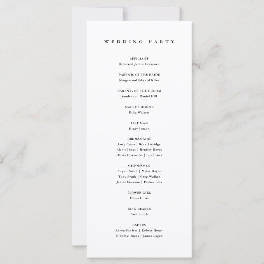 Elegante Script Black and White Wedding Programme (Rückseite)