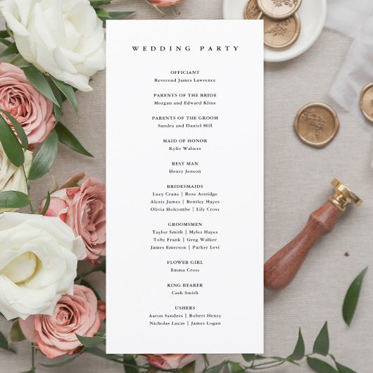 Elegante Script Black and White Wedding Programme
