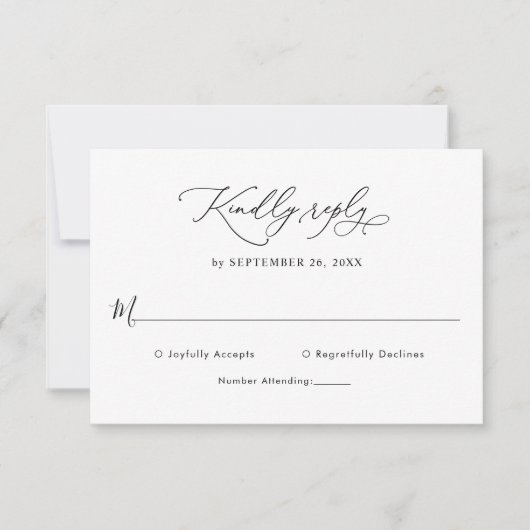Elegante Script Black and White Wedding Rsvp Card (Vorderseite)