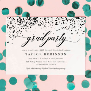 Elegante Script Black Confetti Graduation Party Einladung