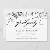 Elegante Script Black Confetti Graduation Party Einladung (Vorderseite)