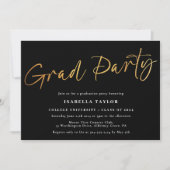Elegante Script Black Gold Graduation Party Einladung (Vorderseite)