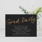 Elegante Script Black Gold Graduation Party Einladung (Stehend Vorderseite)