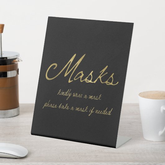 Elegante Script Black Gold Maske Hochzeit Sockelschild (In SItu)