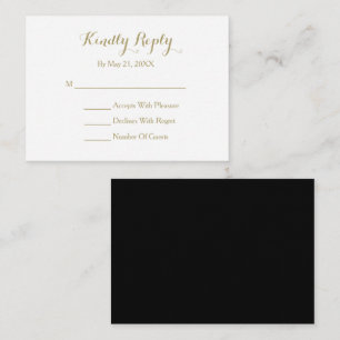 Elegante Script Black Gold White RSVP Karte