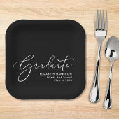 Elegante Script Black Graduation Party Pappteller