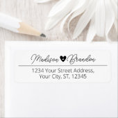 Elegante Script Black Heart Wedding Rücksendeadres (Insitu)