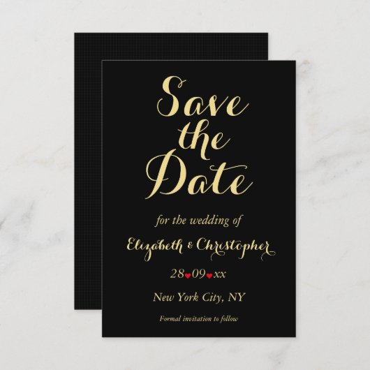 Elegante Script Black Imitats Gold Wedding Verlobu Save The Date (Vorne/Hinten)